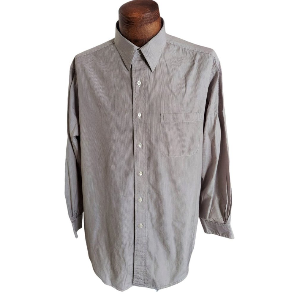 BROOKS BROTHERS Makers Brown & White Striped Button Front Shirt Size 17